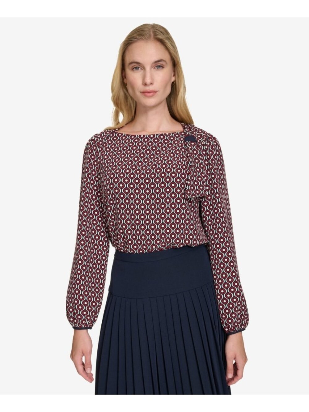 Tommy Hilfiger Women's Printed Boat-Neck Tie Top polyester Red Black Size M $79